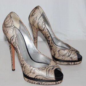 US 7 ❤️ CASADEI Leather Black/White Mesh HIGH HEELS Platform Pumps SANDALS ITALY